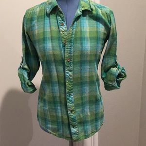 Billabong green plaid flannel with roll sleeves